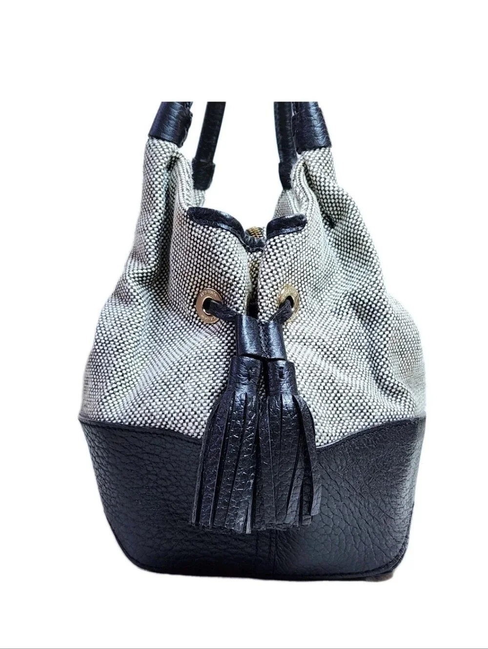KATE SPADE Stevie Southport Ave Large Satchel Tote Black Leather Gray Canvas